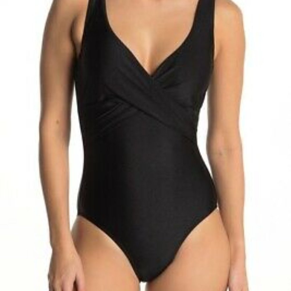 Tahari Black Wrap Front Swim Suit XL